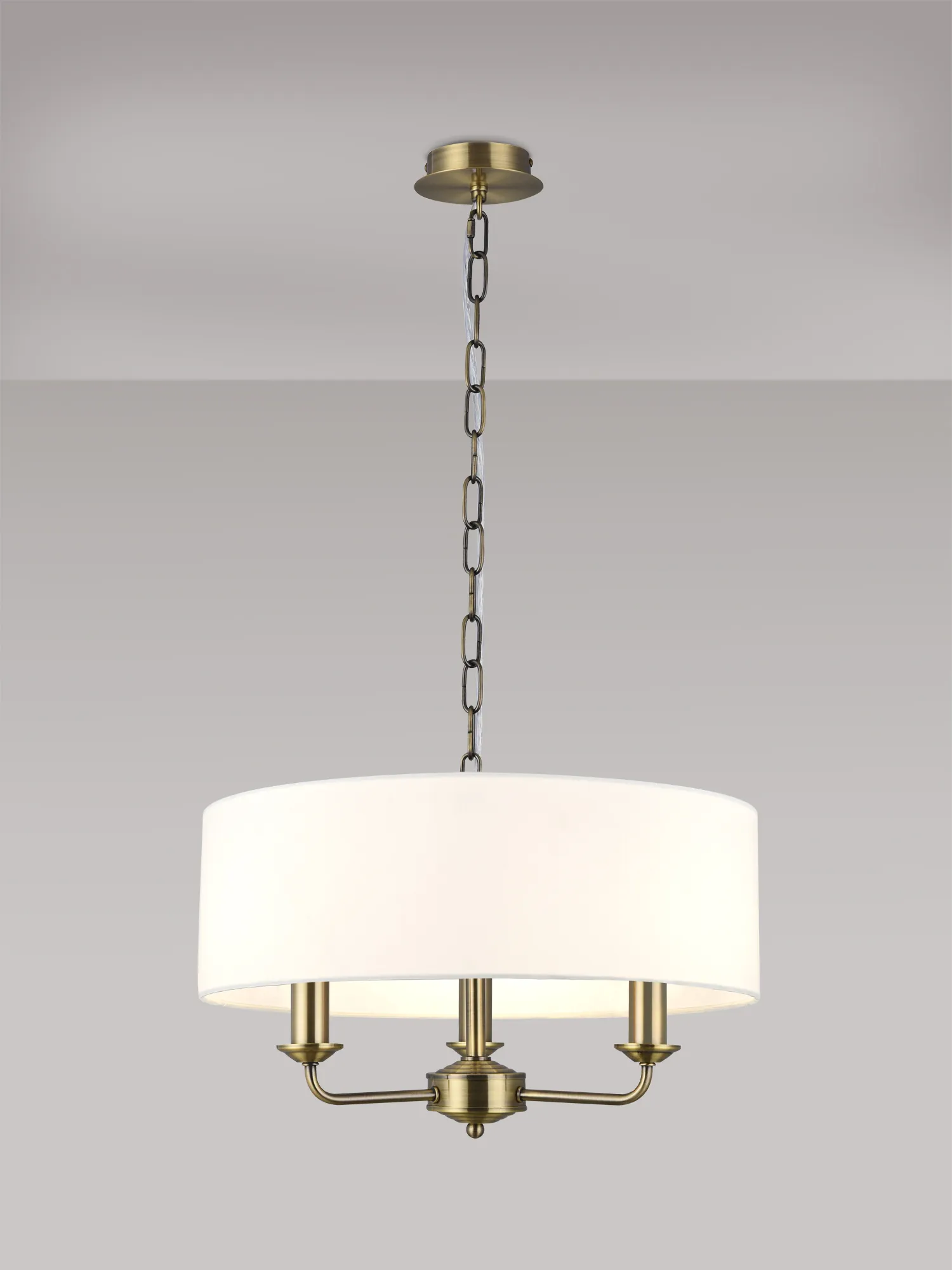Banyan 45cm 3 Light Pendant Antique Brass, White DK0027  Deco Banyan AB WH
